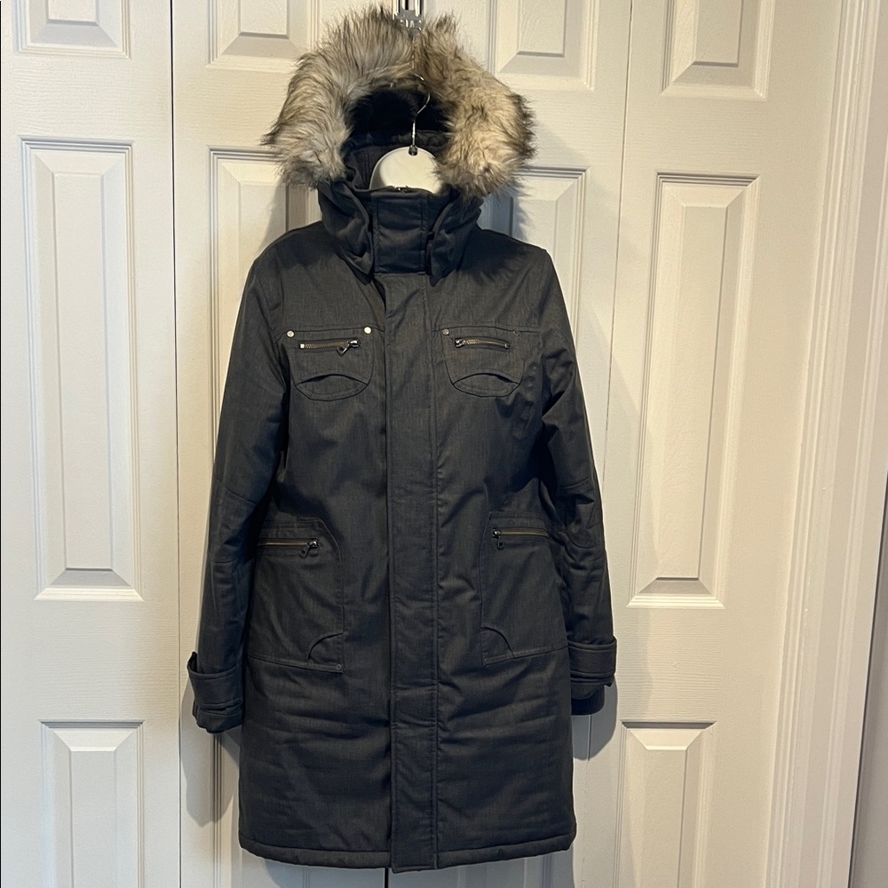 Aritzia TNA Grey Verbier Faux Fur Lined Parka Coat Size S